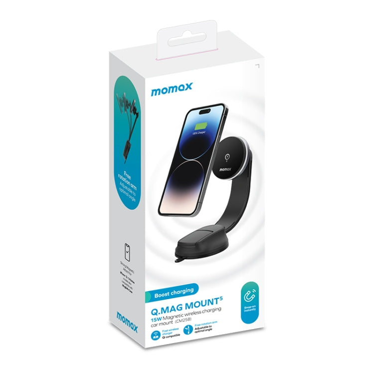 MOMAX CM25B Magnetic Wireless Charger Car Suction Cup Phone Holder - Wireless Charger Holders by MOMAX | Online Shopping South Africa | PMC Jewellery | Buy Now Pay Later Mobicred