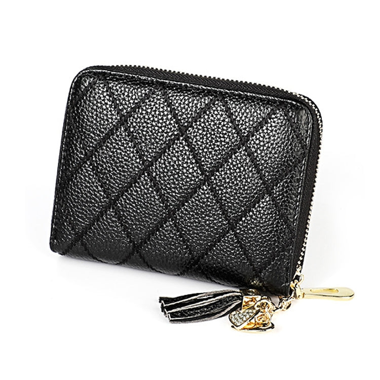 KB213 Diamond Texture Zipper Cowhide Leather Double Row Organ Shape Multiple Card Slots Anti-magnetic RFID Wallet Clutch Bag for Ladies (Black) - Antimagnetic RFID Package by PMC Jewellery | Online Shopping South Africa | PMC Jewellery | Buy Now Pay Later Mobicred