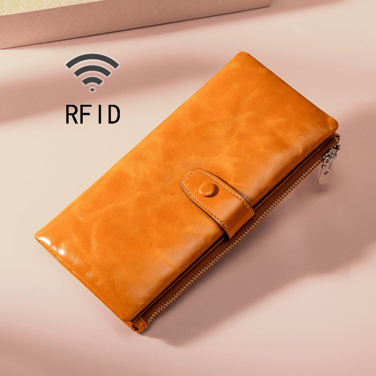 TP-189 Oilskin Leather Multi-functional Zipper RFID Leather Wallet(Brown) - Antimagnetic RFID Package by PMC TechLife | Online Shopping South Africa | PMC TechLife | Buy Now Pay Later Mobicred