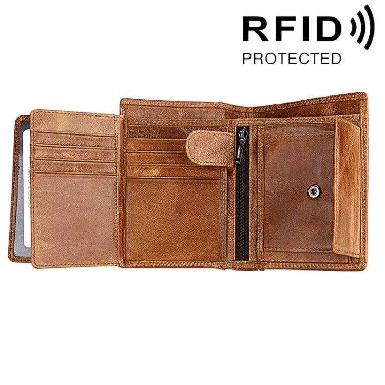 Genuine Cowhide Leather 3-folding Card Holder Wallet RFID Blocking Card Bag Protect Case for Men, Size: 13*10.2*2.5cm(Brown) - Antimagnetic RFID Package by PMC Jewellery | Online Shopping South Africa | PMC Jewellery | Buy Now Pay Later Mobicred