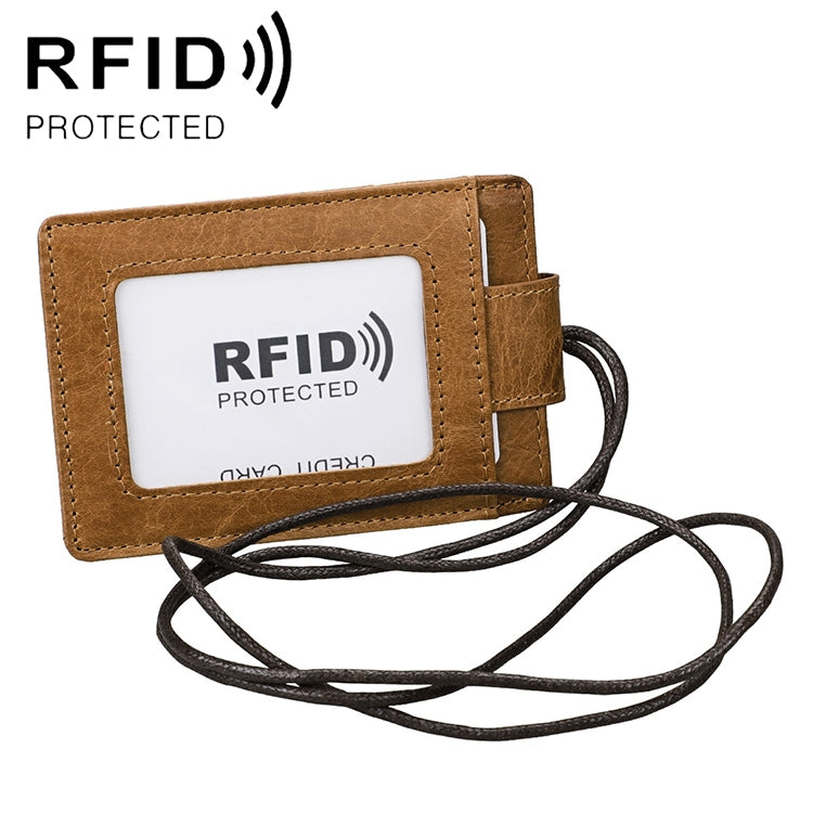 KB153 Antimagnetic RFID Leather Card Holder ID Card Badge with Lanyard(Yellowish-brown) - Antimagnetic RFID Package by PMC Jewellery | Online Shopping South Africa | PMC Jewellery | Buy Now Pay Later Mobicred