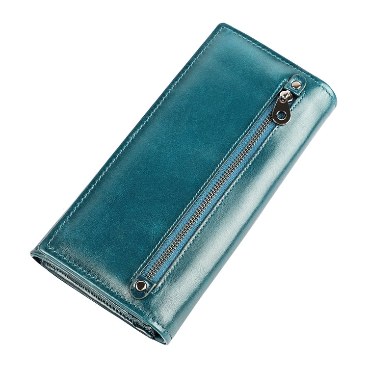 3559 Antimagnetic RFID Multi-function Zipper Retro Top-grain Leather Lady Purse Wallet (Blue) - Antimagnetic RFID Package by PMC Jewellery | Online Shopping South Africa | PMC Jewellery | Buy Now Pay Later Mobicred