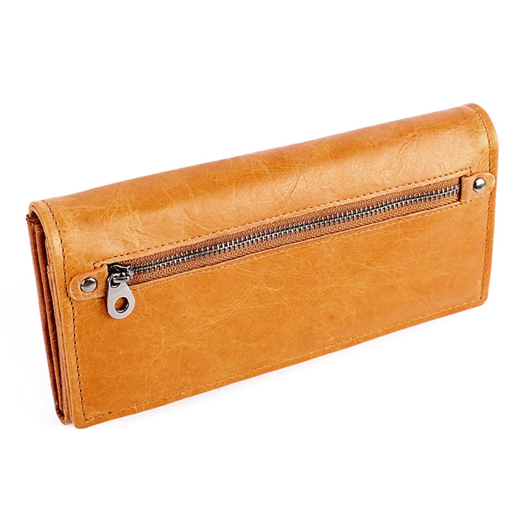 3559 Antimagnetic RFID Multi-function Zipper Retro Top-grain Leather Lady Purse Wallet (Yellowish-brown) - Antimagnetic RFID Package by PMC TechLife | Online Shopping South Africa | PMC TechLife | Buy Now Pay Later Mobicred