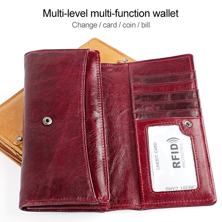 3559 Antimagnetic RFID Multi-function Zipper Retro Top-grain Leather Lady Purse Wallet (Yellowish-brown) - Antimagnetic RFID Package by PMC TechLife | Online Shopping South Africa | PMC TechLife | Buy Now Pay Later Mobicred