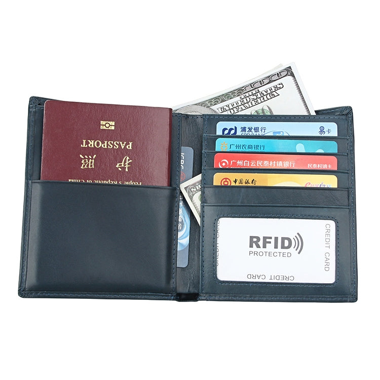 8235 Antimagnetic RFID Multi-function Crazy Horse Texture Leather Wallet Passport Bag(Blue) - Antimagnetic RFID Package by PMC Jewellery | Online Shopping South Africa | PMC Jewellery | Buy Now Pay Later Mobicred