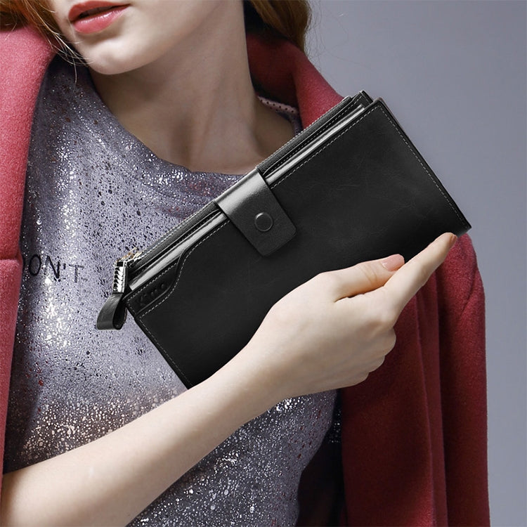 8236 Antimagnetic RFID Multi-function Oil Wax Leather Lady Wallet Large-capacity Purse (Black) - free shipping - PMC TechLife - Order now!