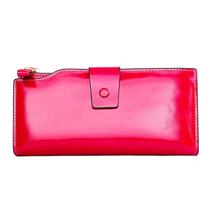 8236 Antimagnetic RFID Multi-function Oil Wax Leather Lady Wallet Large-capacity Purse (Rose Red) - Antimagnetic RFID Package by PMC Jewellery | Online Shopping South Africa | PMC Jewellery | Buy Now Pay Later Mobicred