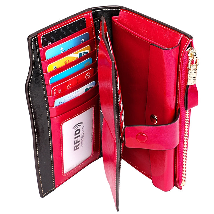 8236 Antimagnetic RFID Multi-function Oil Wax Leather Lady Wallet Large-capacity Purse (Rose Red) - free shipping - PMC TechLife - Order now!