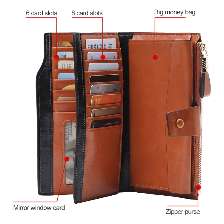 8236 Antimagnetic RFID Multi-function Oil Wax Leather Lady Wallet Large-capacity Purse (Rose Red) - free shipping - PMC TechLife - Order now!