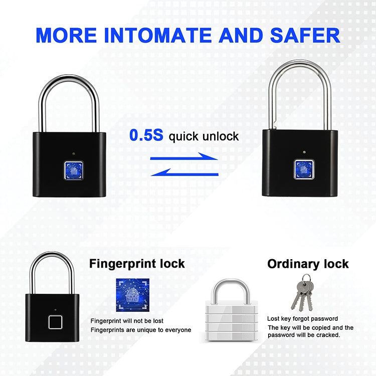 Stainless Steel Automatic Intelligent Fingerprint Padlock Electronic Lock, 10 Fingerprint Edition(Black) - Padlocks by PMC TechLife | Online Shopping South Africa | PMC TechLife | Buy Now Pay Later Mobicred