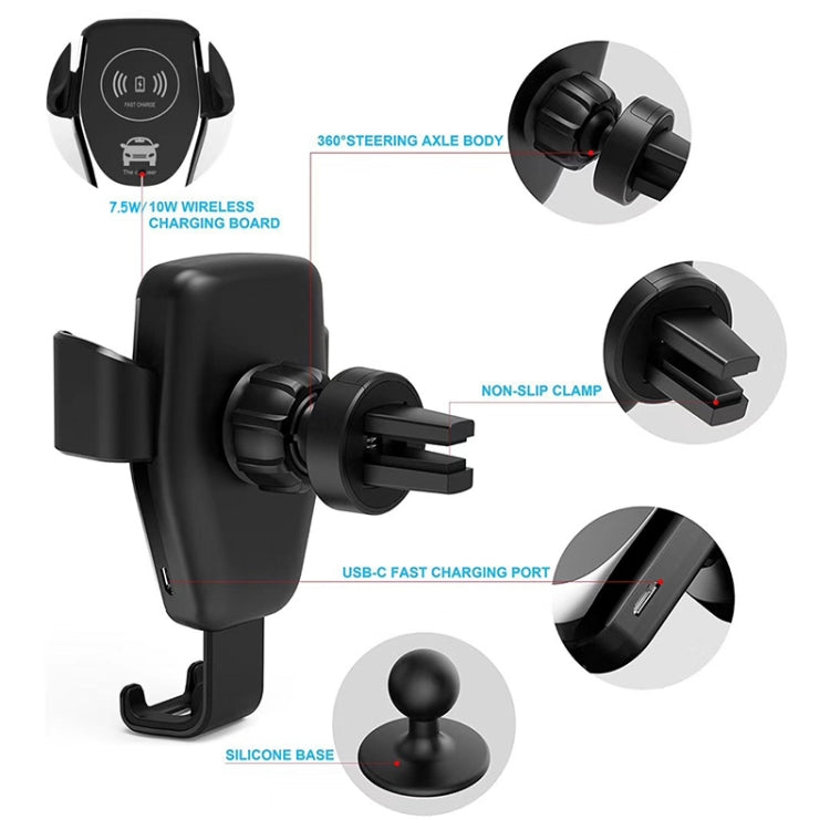 Car Air Outlet Bracket Wireless Charger Qi Standard Wireless Charger(Black) - Wireless Charger Holders by PMC TechLife | Online Shopping South Africa | PMC TechLife