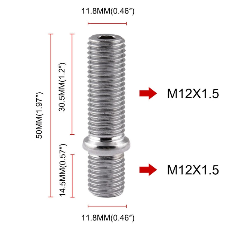 20 PCS 5cm Universal Car Modification Extended Wheels Stud Conversion M12x1.5 to M12x1.5 Screw Adapter LN032 LN033 LN044 - Nuts & Bolts by PMC TechLife | Online Shopping South Africa | PMC TechLife