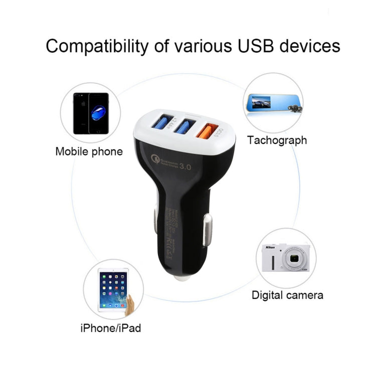 LZ-429 QC3.0 2.4A Three USB Ports Smart Quick Car Charger(Black) - Car Charger by PMC TechLife | Online Shopping South Africa | PMC TechLife