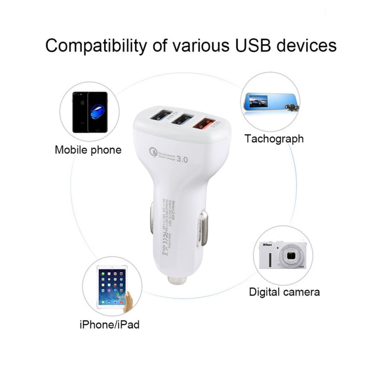 LZ-429 QC3.0 2.4A Three USB Ports Smart Quick Car Charger(White) - Car Charger by PMC Jewellery | Online Shopping South Africa | PMC Jewellery