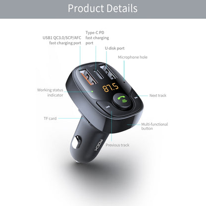 ROCK B301 Dual USB + PD Bluetooth 5.0 FM Transmitter & Car Charger, Support TF Card / U-disk(Black) - Bluetooth Car Kits by ROCK | Online Shopping South Africa | PMC Jewellery | Buy Now Pay Later Mobicred