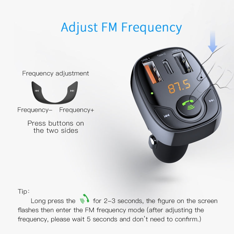 ROCK B301 Dual USB + PD Bluetooth 5.0 FM Transmitter & Car Charger, Support TF Card / U-disk(Black) - Bluetooth Car Kits by ROCK | Online Shopping South Africa | PMC Jewellery | Buy Now Pay Later Mobicred