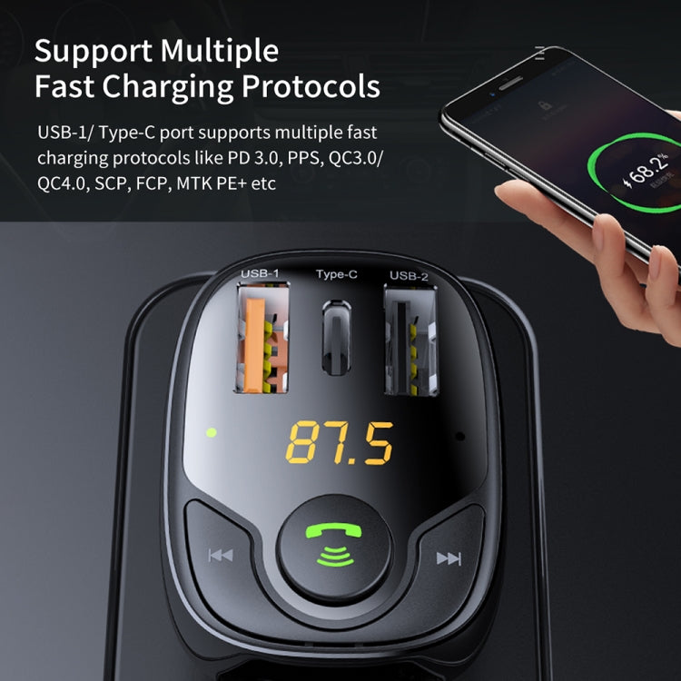 ROCK B301 Dual USB + PD Bluetooth 5.0 FM Transmitter & Car Charger, Support TF Card / U-disk(Black) - Bluetooth Car Kits by ROCK | Online Shopping South Africa | PMC Jewellery | Buy Now Pay Later Mobicred