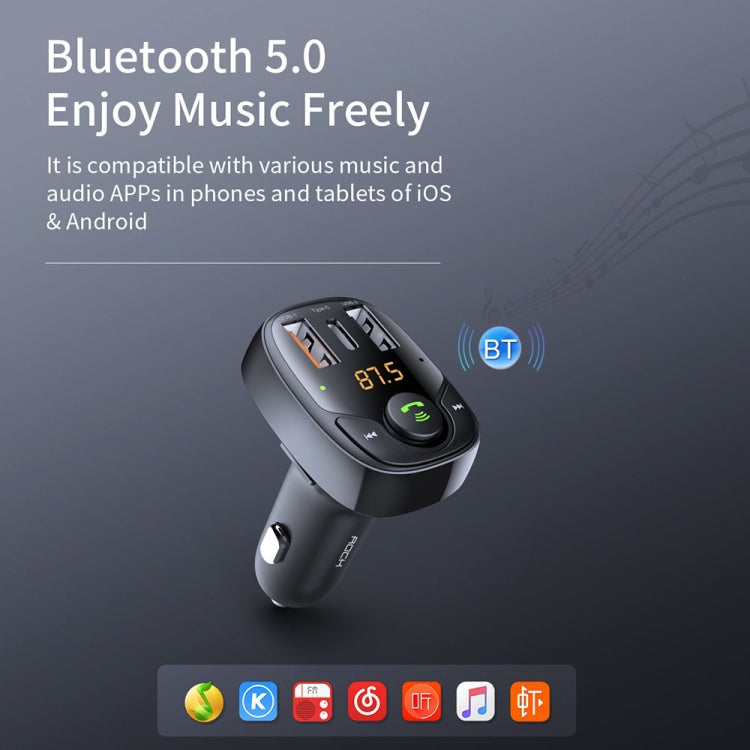 ROCK B301 Dual USB + PD Bluetooth 5.0 FM Transmitter & Car Charger, Support TF Card / U-disk(Black) - Bluetooth Car Kits by ROCK | Online Shopping South Africa | PMC Jewellery | Buy Now Pay Later Mobicred