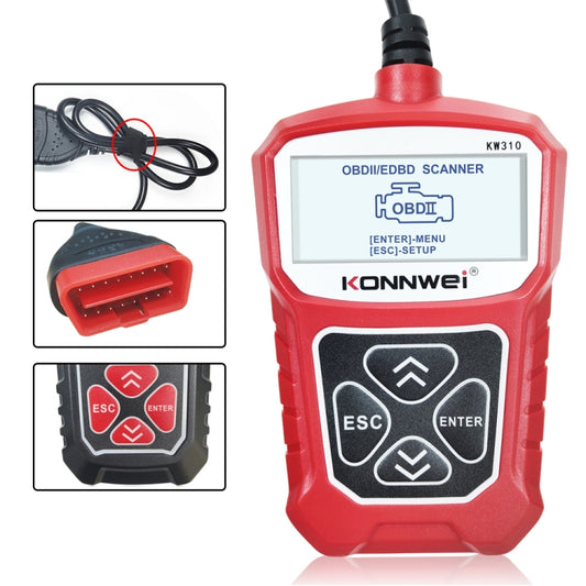 KONNWEI KW310 OBD Car Fault Detector Code Reader ELM327 OBD2 Scanner Diagnostic Tool(Red) - Code Readers & Scan Tools by KONNWEI | Online Shopping South Africa | PMC Jewellery | Buy Now Pay Later Mobicred