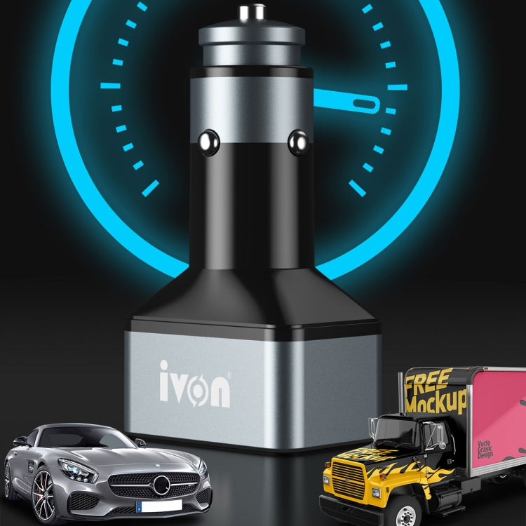 IVON CC43 45W PD 3.0 Dual USB-C / Type-C + QC 3.0 USB Port Square Car Charger - Car Charger by IVON | Online Shopping South Africa | PMC Jewellery | Buy Now Pay Later Mobicred