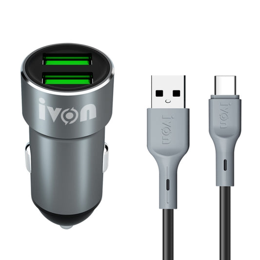 IVON CC38 2.4A Dual USB Car Charger + 1m USB to USB-C / Type-C Fast Charge Data Cable Set - Car Charger by IVON | Online Shopping South Africa | PMC Jewellery