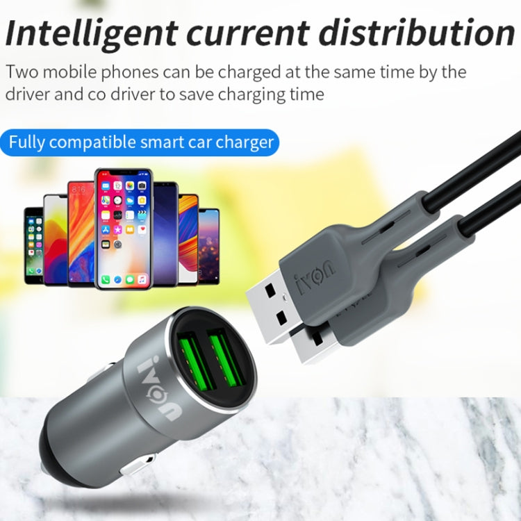 IVON CC38 2.4A Dual USB Car Charger + 1m USB to USB-C / Type-C Fast Charge Data Cable Set - Car Charger by IVON | Online Shopping South Africa | PMC TechLife | Buy Now Pay Later Mobicred