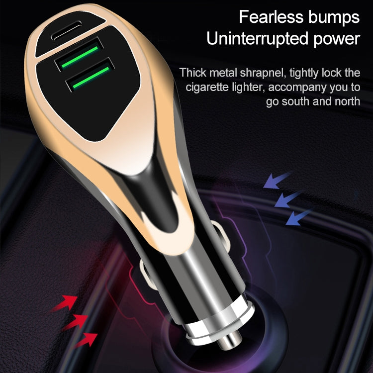 WLX-K1 QC3.0 Dual USB + Type-C Triple Car Charger (Gold) - Car Charger by PMC TechLife | Online Shopping South Africa | PMC TechLife