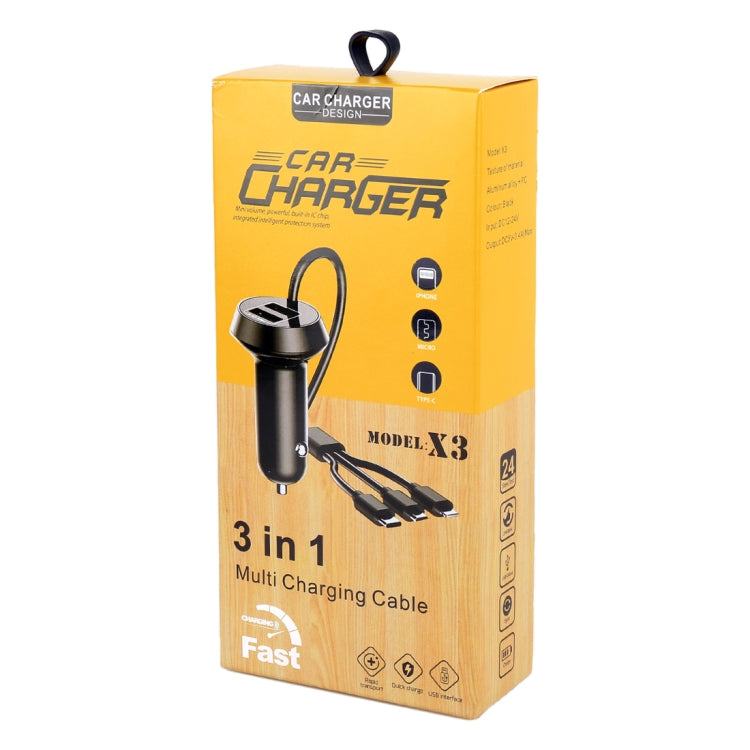 Universal Car 3 in 1 Quick Charger Dual Port USB Charger Power Outlet Adapter, Cable Length: 55cm - Car Charger by PMC Jewellery | Online Shopping South Africa | PMC Jewellery