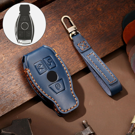 Hallmo Car Cowhide Leather Key Protective Cover Key Case for Old Mercedes-Benz E300L(Blue) - Car Key Cases by Hallmo | Online Shopping South Africa | PMC Jewellery | Buy Now Pay Later Mobicred