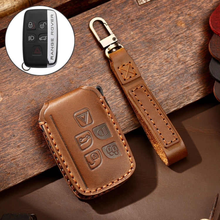 Hallmo Car Cowhide Leather Key Protective Cover Key Case for Land Rover Discovery 5 A Style(Brown) - Car Key Cases by Hallmo | Online Shopping South Africa | PMC TechLife
