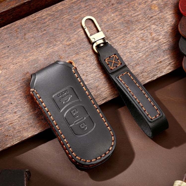 Hallmo Car Cowhide Leather Key Protective Cover Key Case for Mazda Axela 3-button(Black) - Car Key Cases by Hallmo | Online Shopping South Africa | PMC TechLife | Buy Now Pay Later Mobicred