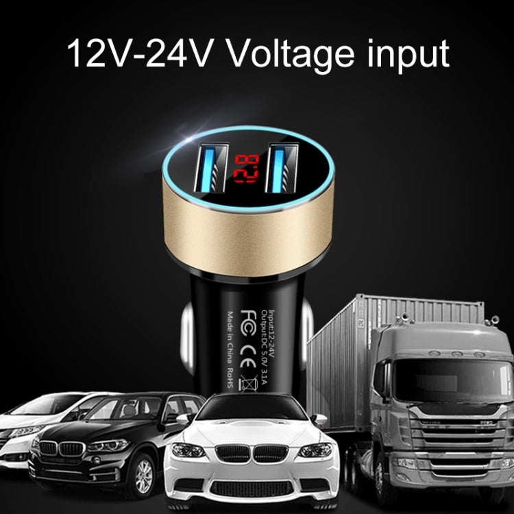 JMG-C016A 5 PCS 5V 3.1A Car Dual USB Charger with LED Display(Blue) - Car Charger by PMC Jewellery | Online Shopping South Africa | PMC Jewellery