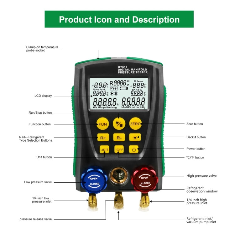 DUOYI DY517A Car Air Conditioning Diagnostic Instrument Temperature Monitor Fluoride Meter - Electronic Test by DUOYI | Online Shopping South Africa | PMC Jewellery | Buy Now Pay Later Mobicred