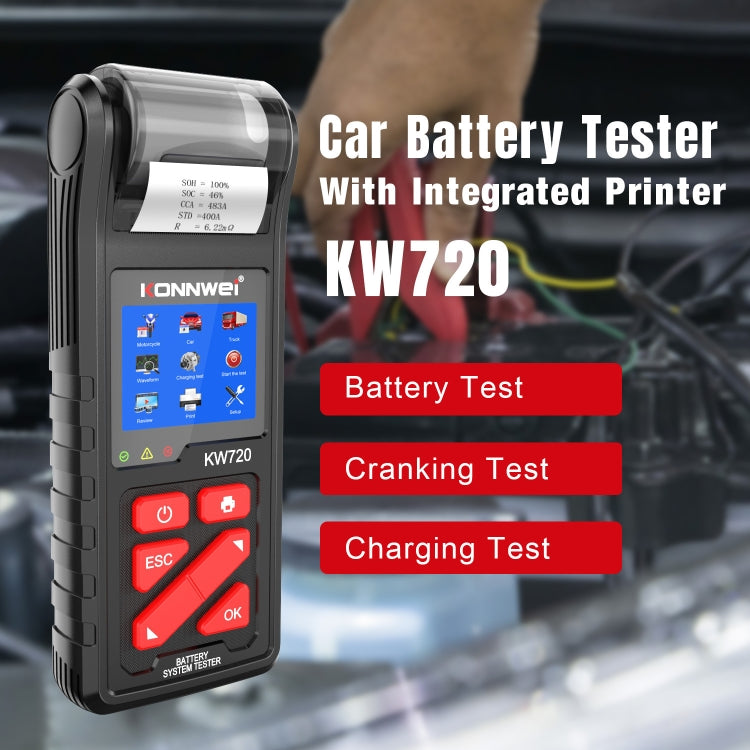 KONNWEI KW720 Car 3.2 inch 6V-24V Lead-acid Battery Tester with Printer - Code Readers & Scan Tools by KONNWEI | Online Shopping South Africa | PMC Jewellery | Buy Now Pay Later Mobicred