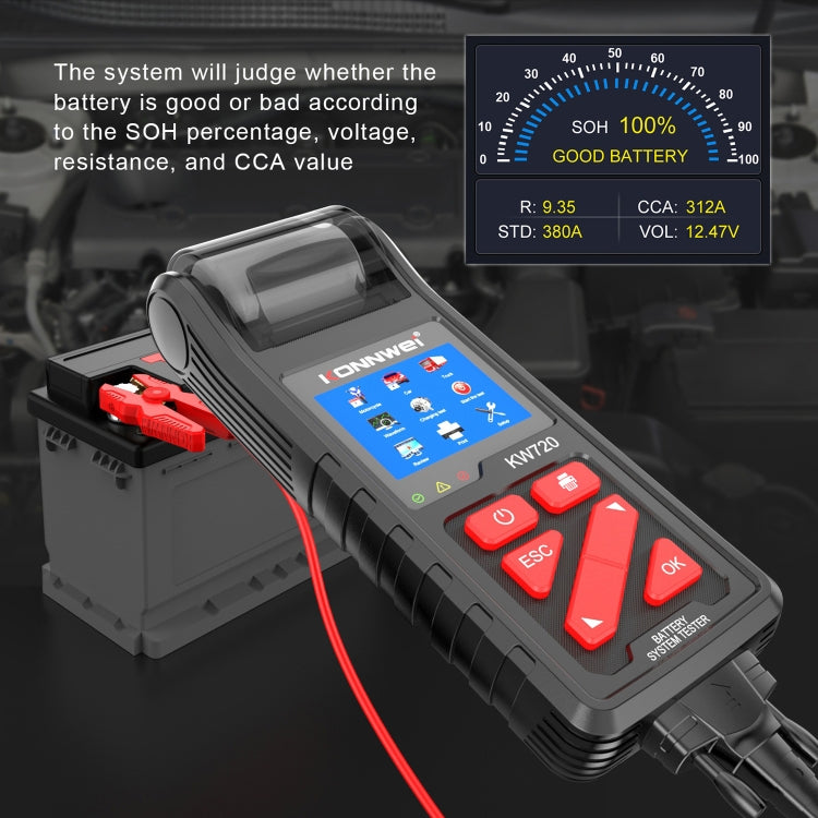 KONNWEI KW720 Car 3.2 inch 6V-24V Lead-acid Battery Tester with Printer - Code Readers & Scan Tools by KONNWEI | Online Shopping South Africa | PMC Jewellery | Buy Now Pay Later Mobicred