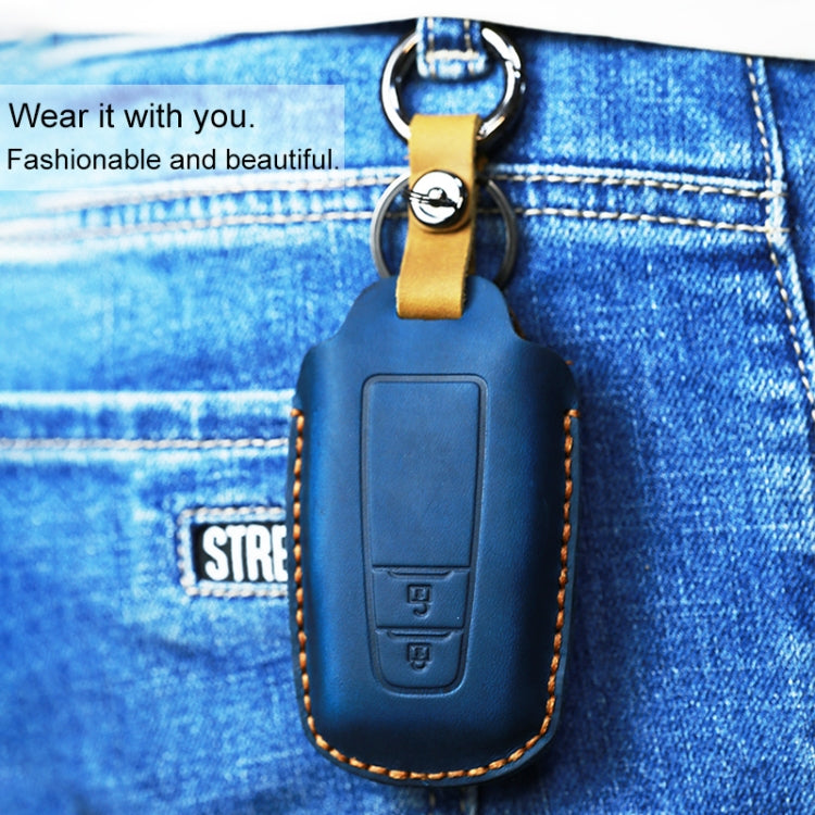 For Toyota Car Cowhide Leather Key Protective Cover Key Case, Three Keys Version (Blue) - Car Key Cases by PMC TechLife | Online Shopping South Africa | PMC TechLife
