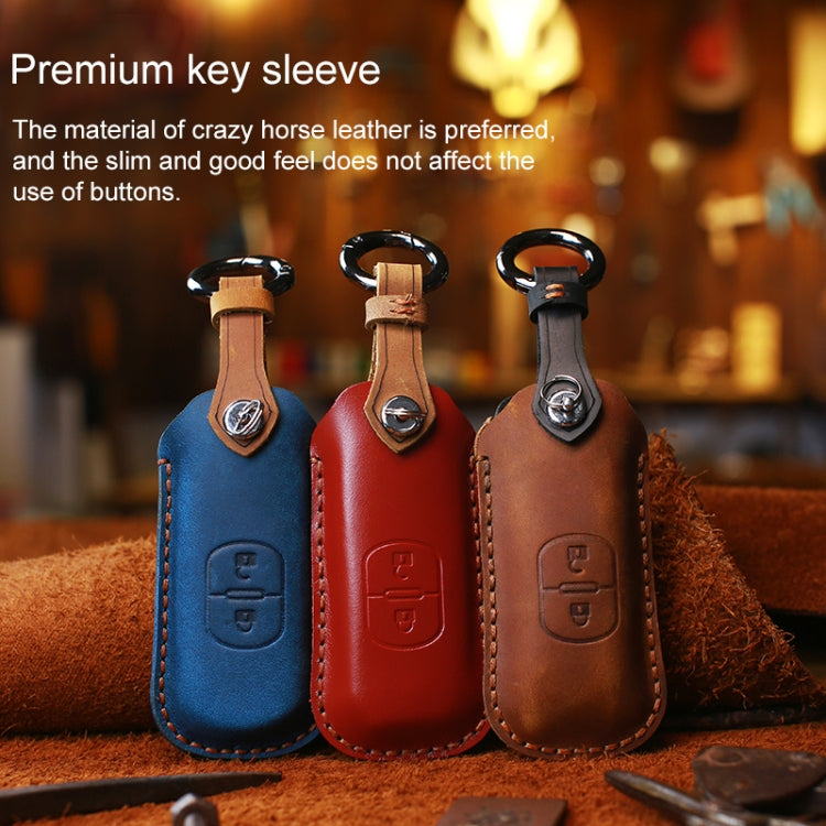 For Mazda Old Style Hallmo Car Cowhide Leather Key Protective Cover Key Case, Three Keys Version(Blue) - Car Key Cases by Hallmo | Online Shopping South Africa | PMC TechLife | Buy Now Pay Later Mobicred