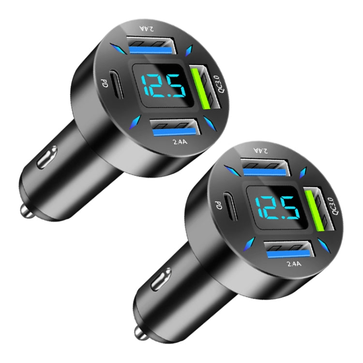 2pcs 4 in 1 USB PD20W+QC3.0+2.4A Digital Display Car Fast Charger - Car Charger by PMC Jewellery | Online Shopping South Africa | PMC Jewellery