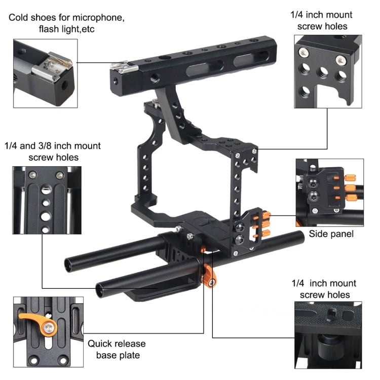 YELANGU YLG0904A-C Handle Video Camera Cage Stabilizer for Panasonic Lumix DMC-GH4 / Sony A7 & A7S & A7R & A7RII & A7SII(Orange) - Camera Cage by YELANGU | Online Shopping South Africa | PMC Jewellery | Buy Now Pay Later Mobicred