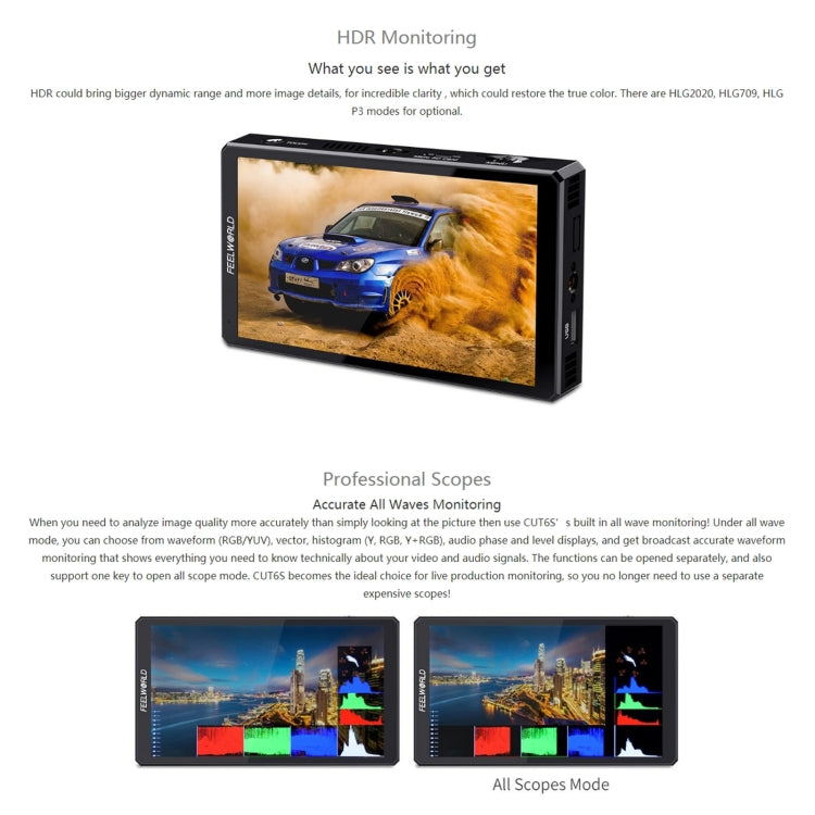 FEELWORLD CUT6S 6-inch Touch Screen Monitor Recorder FHD IPS 4K HDMI 3G-SDI Camera Field Monitor (Black) - On-camera Monitors by FEELWORLD | Online Shopping South Africa | PMC Jewellery | Buy Now Pay Later Mobicred