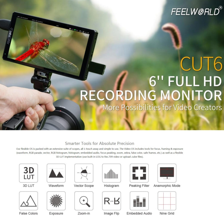 FEELWORLD CUT6 6-inch Touch Screen Monitor Recorder FHD IPS 4K HDMI Camera Field Monitor (Black) - On-camera Monitors by FEELWORLD | Online Shopping South Africa | PMC Jewellery | Buy Now Pay Later Mobicred