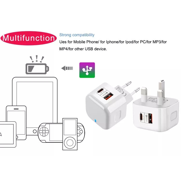 YSY-6087 20W PD + QC 3.0 Dual Ports Travel Charger Power Adapter, US Plug - USB Charger by PMC Jewellery | Online Shopping South Africa | PMC Jewellery