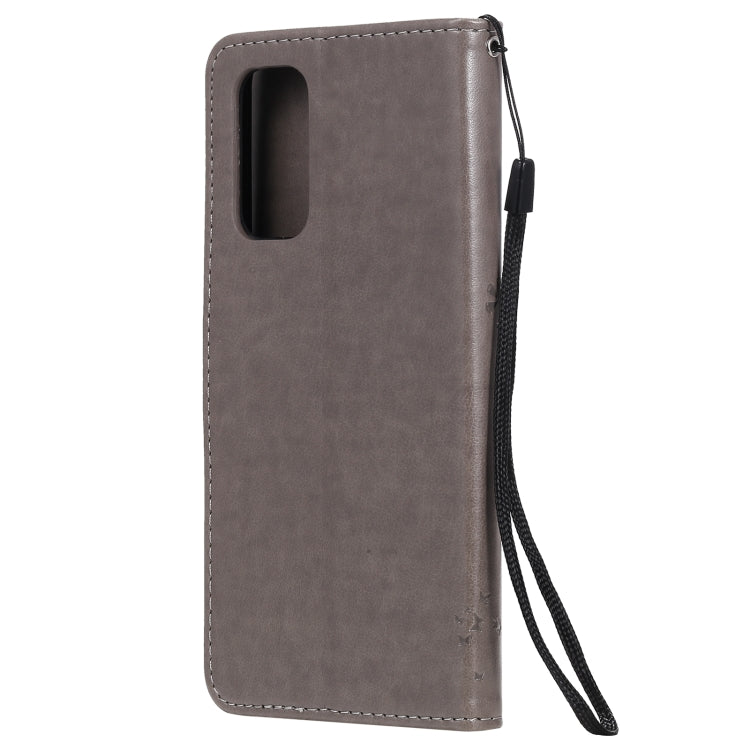 For OPPO Reno5 5G Tree & Cat Pattern Pressed Printing Horizontal Flip PU Leather Case with Holder & Card Slots & Wallet & Lanyard(Gray) - OPPO Cases by PMC TechLife | Online Shopping South Africa | PMC TechLife | Buy Now Pay Later Mobicred