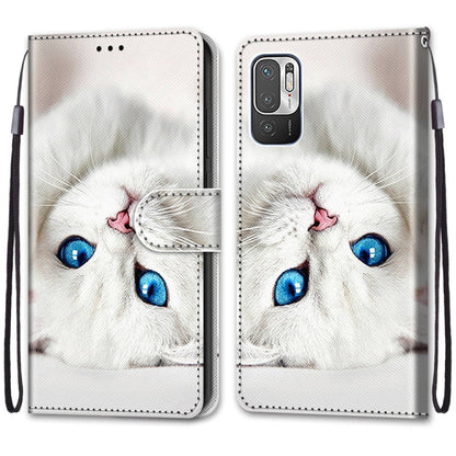 For Xiaomi Redmi Note 10 5G Coloured Drawing Cross Texture Horizontal Flip PU Leather Case with Holder & Card Slots & Wallet & Lanyard(White Kitten) - Xiaomi Cases by PMC Jewellery | Online Shopping South Africa | PMC Jewellery