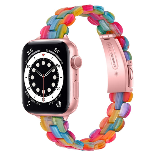 Oval Resin Watch Band For Apple Watch Series 9&8&7 41mm / SE 3&SE 2&6&SE&5&4 40mm / 3&2&1 38mm(Rainbow) - Watch Bands by PMC Jewellery | Online Shopping South Africa | PMC Jewellery | Buy Now Pay Later Mobicred