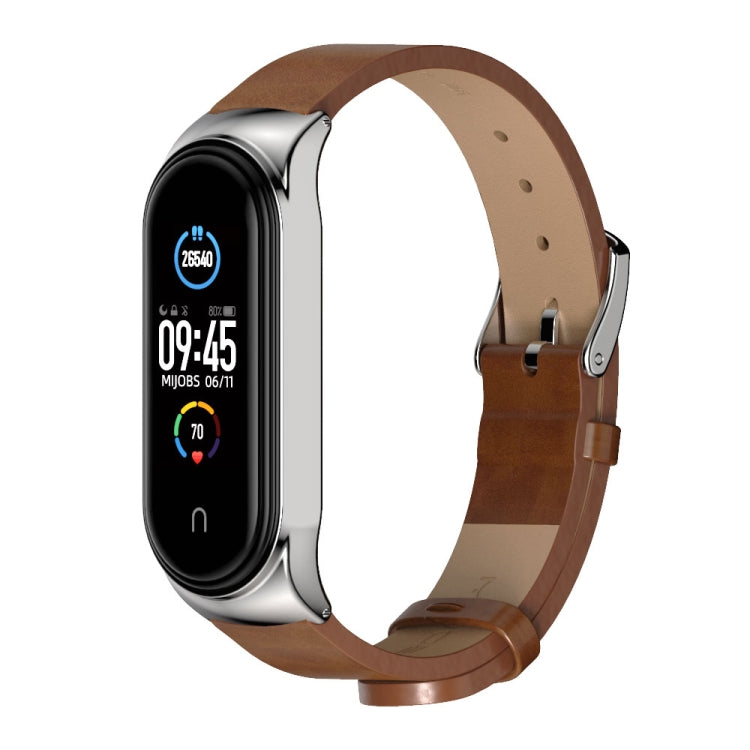 For Xiaomi Mi Band 6 / 5 / 4 / 3 Mijobs CS Microfiber Leather Watch Band(Brown + Silver) - Watch Bands by MIJOBS | Online Shopping South Africa | PMC Jewellery | Buy Now Pay Later Mobicred