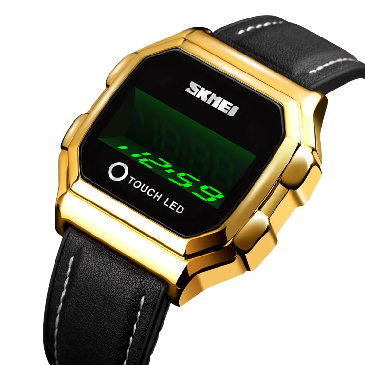 SKMEI 1650 Leather Strap Version LED Digital Display Electronic Watch with Touch Luminous Button(Gold) - LED Digital Watches by SKMEI | Online Shopping South Africa | PMC Jewellery | Buy Now Pay Later Mobicred