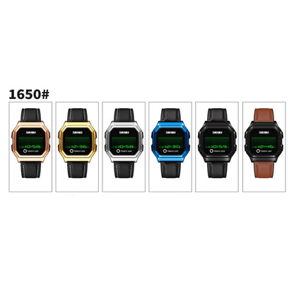 SKMEI 1650 Leather Strap Version LED Digital Display Electronic Watch with Touch Luminous Button(Gold) - LED Digital Watches by SKMEI | Online Shopping South Africa | PMC Jewellery | Buy Now Pay Later Mobicred