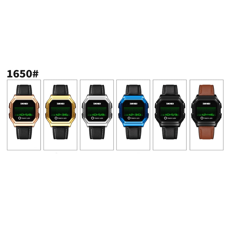 SKMEI 1650 Leather Strap Version LED Digital Display Electronic Watch with Touch Luminous Button(Black) - LED Digital Watches by SKMEI | Online Shopping South Africa | PMC Jewellery | Buy Now Pay Later Mobicred