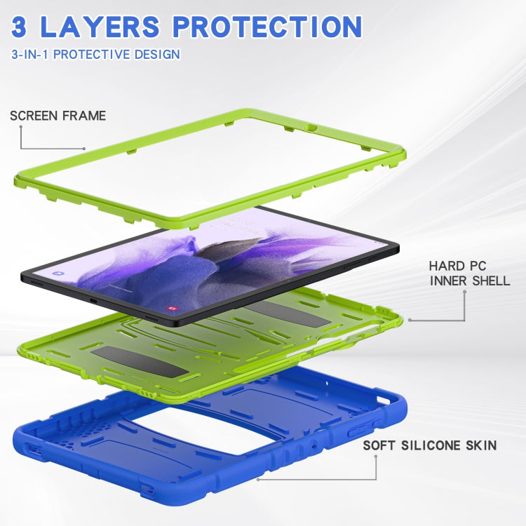 For Samsung Galaxy Tab S7+/ Tab S7 FE / Tab S8+ 3-Layer Protection Screen Frame + PC + Silicone Combination Case with Holder(Blue+Lime) - Other Galaxy Tab PC by PMC Jewellery | Online Shopping South Africa | PMC Jewellery